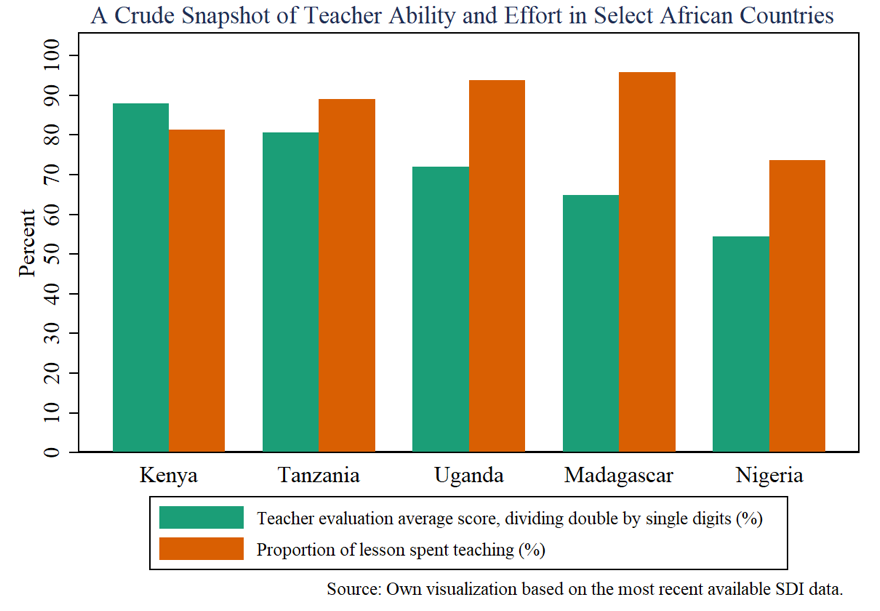 A crude snapshot of teacher ability and effort in select African countries
